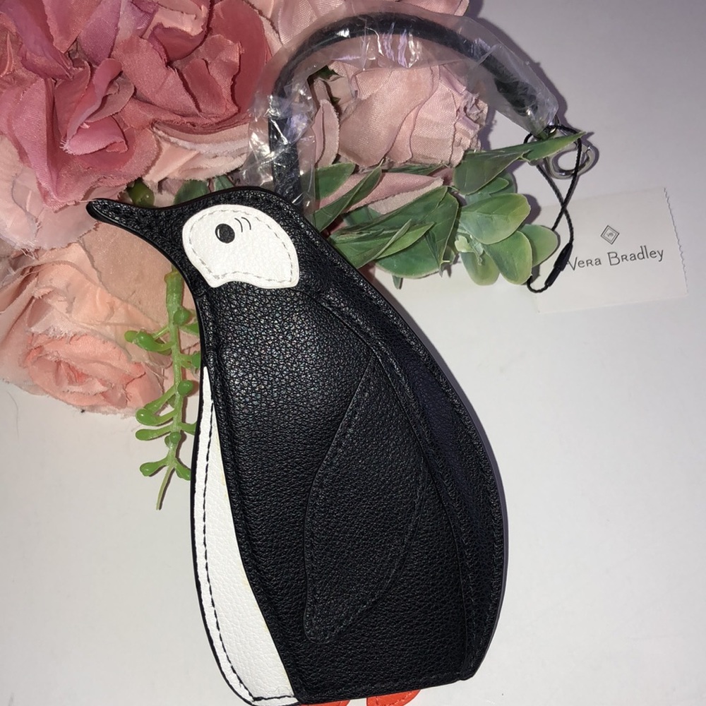 PENGUIN VERA BRADLEY Luggage pull out ID Tag Faux Leather Large Penguin NWT